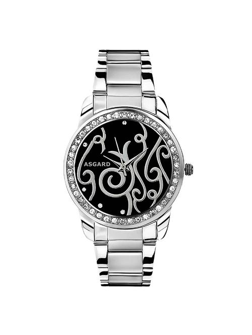 stainless steel round black dial watch - 14893188 - Standard Image - 1