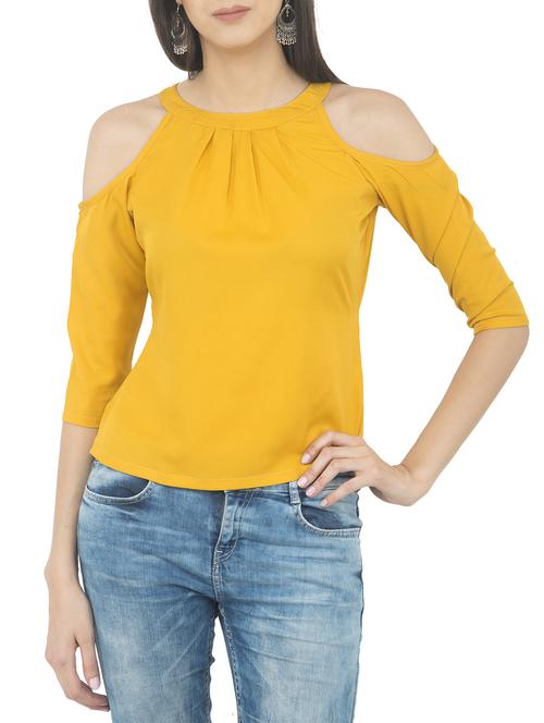 yellow solid cold shoulder top - 14893203 - Standard Image - 1