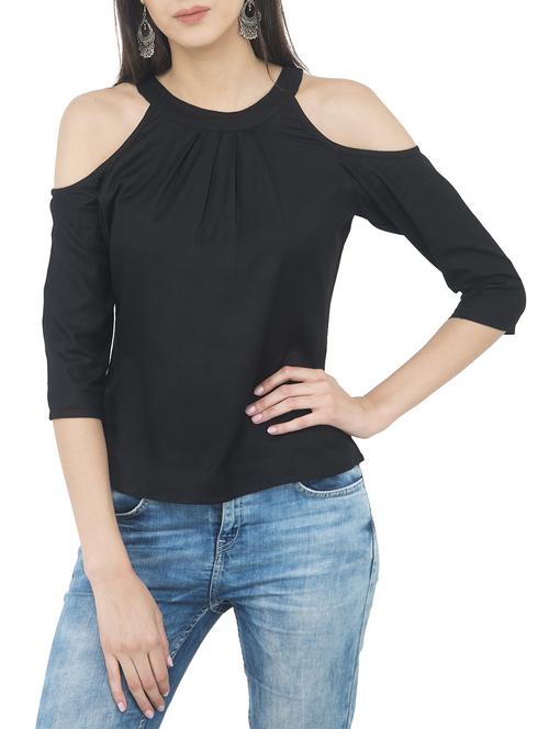 black solid cold shoulder top - 14893207 - Standard Image - 1