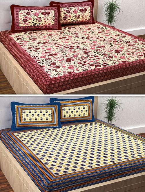120 TC 100% Cotton Printed 2 Double Bedsheet With 4 Pillow Covers - 14893275 - Standard Image - 1