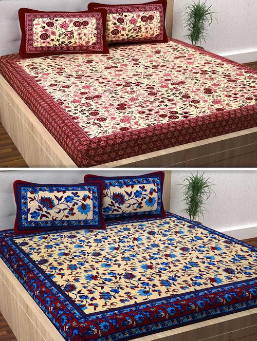120 TC 100% Cotton Printed 2 Double Bedsheet With 4 Pillow Covers - 14893276 - Standard Image - 1