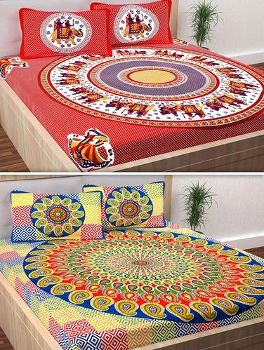 120 TC 100% Cotton Printed 2 Double Bedsheet With 4 Pillow Covers - 14893278 - Very Small Image - 1