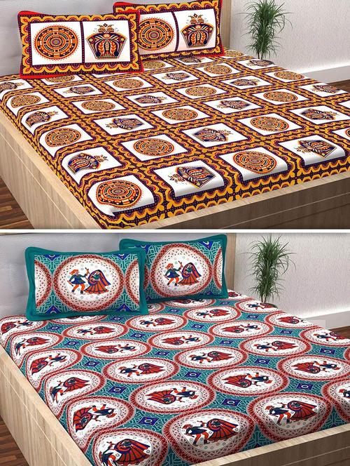 120 TC 100% Cotton Printed 2 Double Bedsheet With 4 Pillow Covers - 14893281 - Standard Image - 1