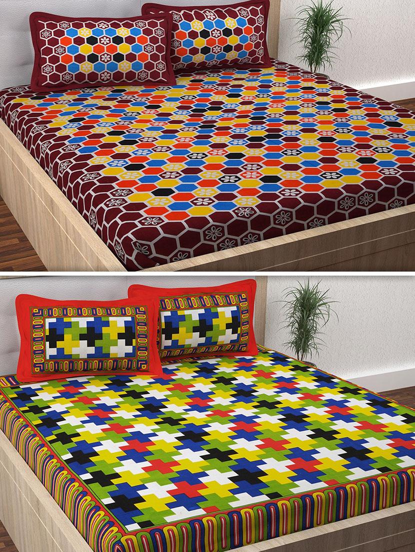 120 TC 100% Cotton Printed 2 Double Bedsheet With 4 Pillow Covers - 14893282 - Zoom Image - 1