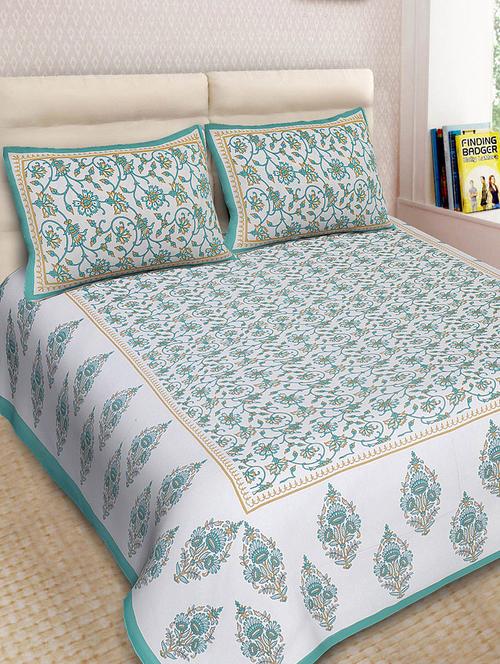 Cotton Printed Double Bedsheet With 2 Pillow Covers - 14893419 - Very Small Image - 1
