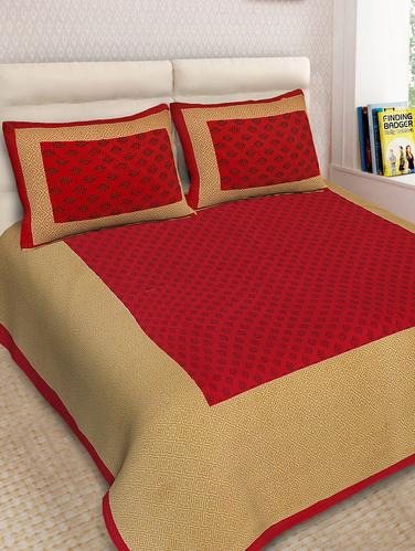 Cotton Printed Double Bedsheet With 2 Pillow Covers - 14893420 - Very Small Image - 1