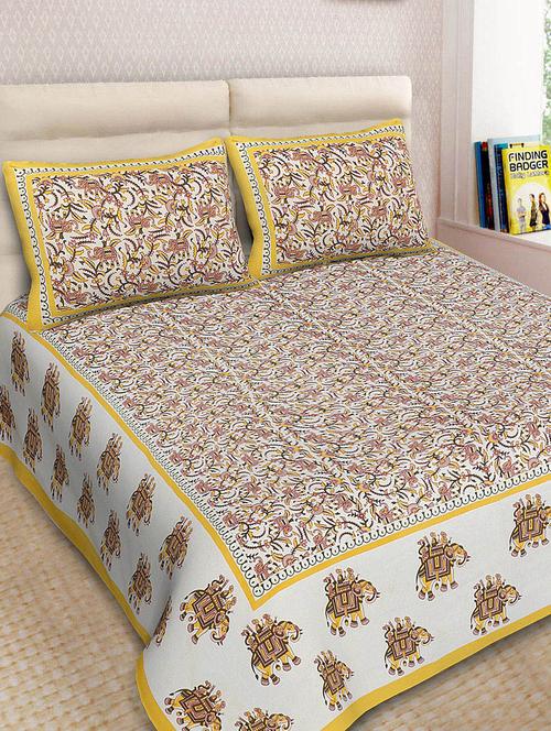 Cotton Printed Double Bedsheet With 2 Pillow Covers - 14893422 - Very Small Image - 1