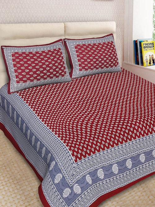 Cotton Printed Double Bedsheet With 2 Pillow Covers - 14893423 - Very Small Image - 1