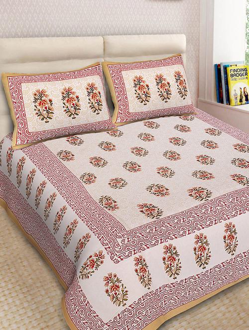 Cotton Printed Double Bedsheet With 2 Pillow Covers - 14893429 - Very Small Image - 1