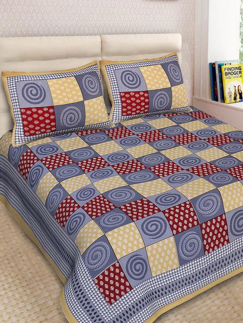Cotton Printed Double Bedsheet With 2 Pillow Covers - 14893433 - Very Small Image - 1