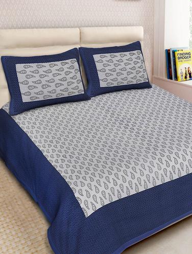 Cotton Printed Double Bedsheet With 2 Pillow Covers - 14893442 - Very Small Image - 1
