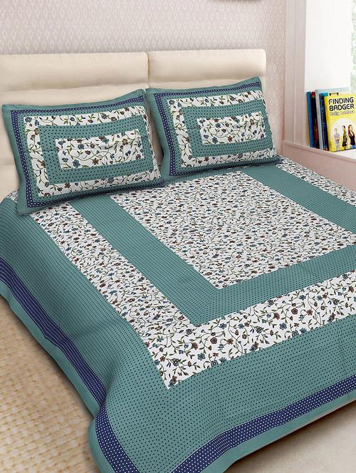 Cotton Printed Double Bedsheet With 2 Pillow Covers - 14893444 - Very Small Image - 1