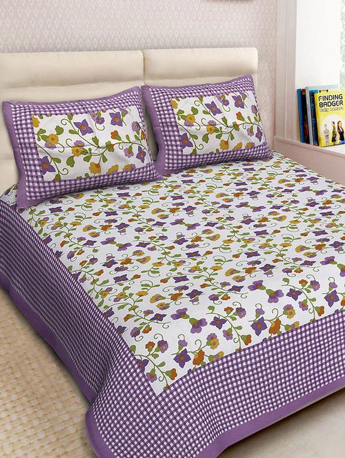 Cotton Printed Double Bedsheet With 2 Pillow Covers - 14893449 - Very Small Image - 1