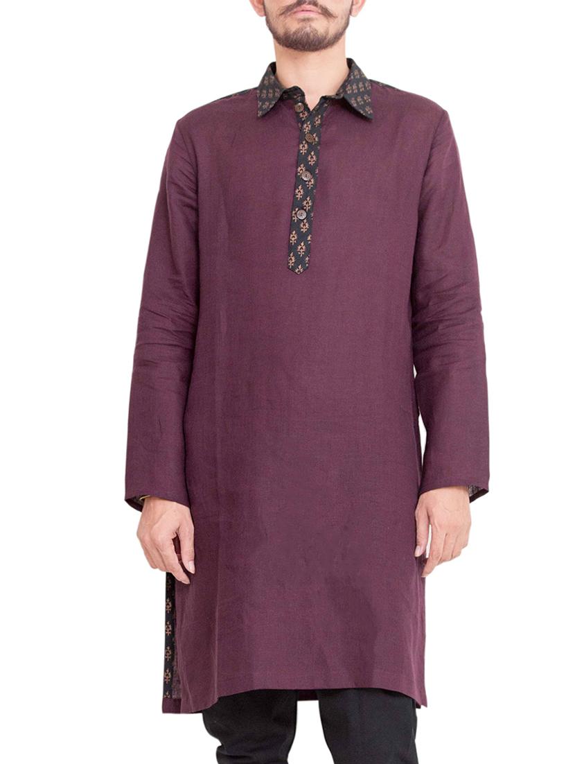 purple cotton long kurta - 14893474 - Zoom Image - 1