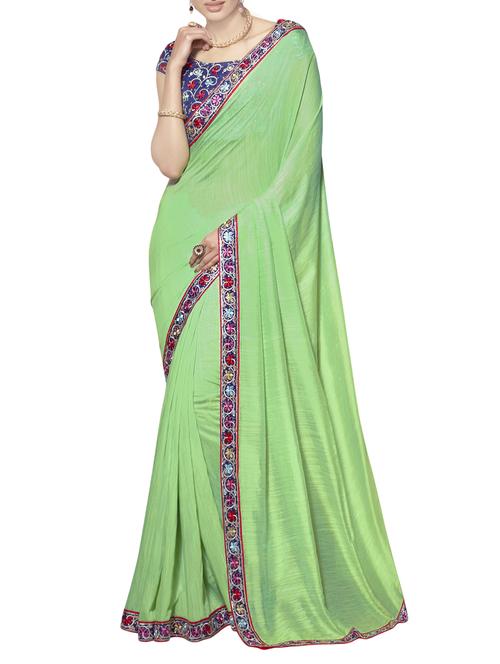 Pista green liva bordered saree with blouse - 14893503 - Standard Image - 1