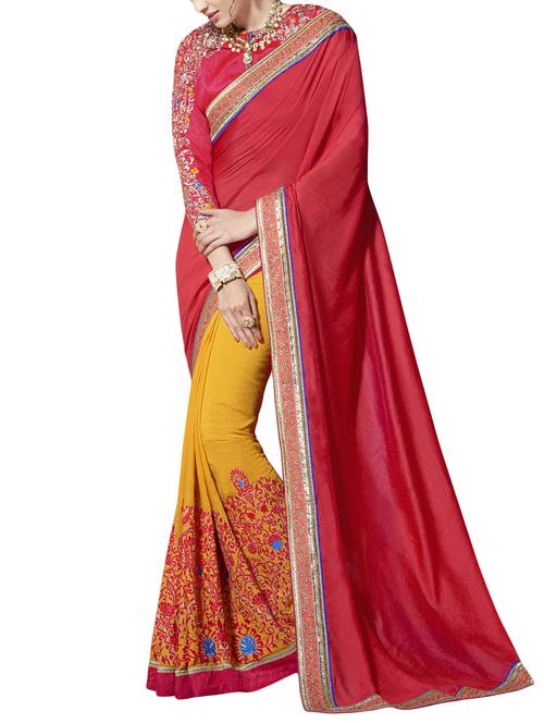 Embroidered liva half & half saree with blouse - 14893504 - Standard Image - 1