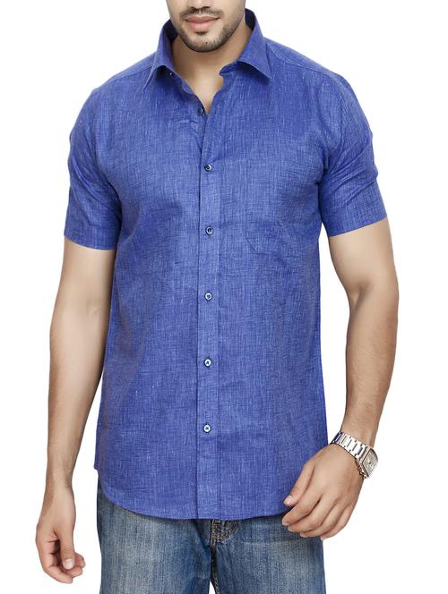 blue linen casual shirt - 14893527 - Standard Image - 1