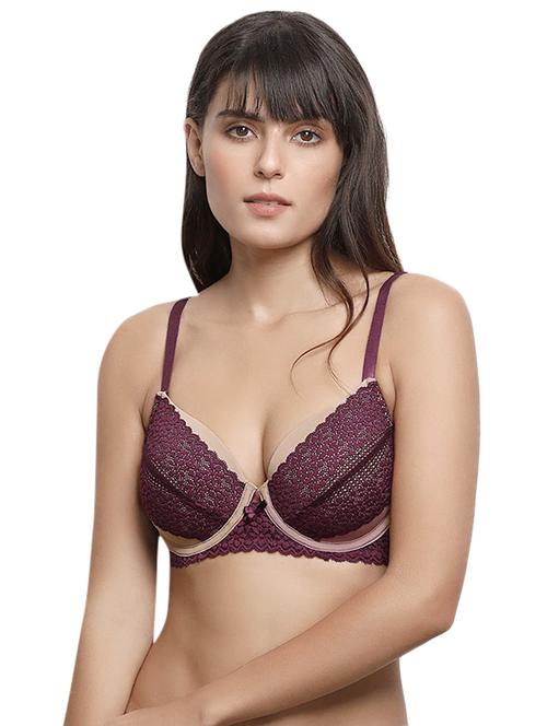 maroon solid lacy bra - 14893652 - Very Small Image - 1