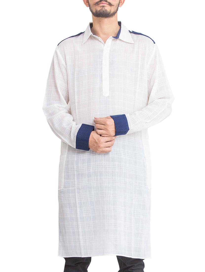 white cotton long kurta - 14893730 - Zoom Image - 1