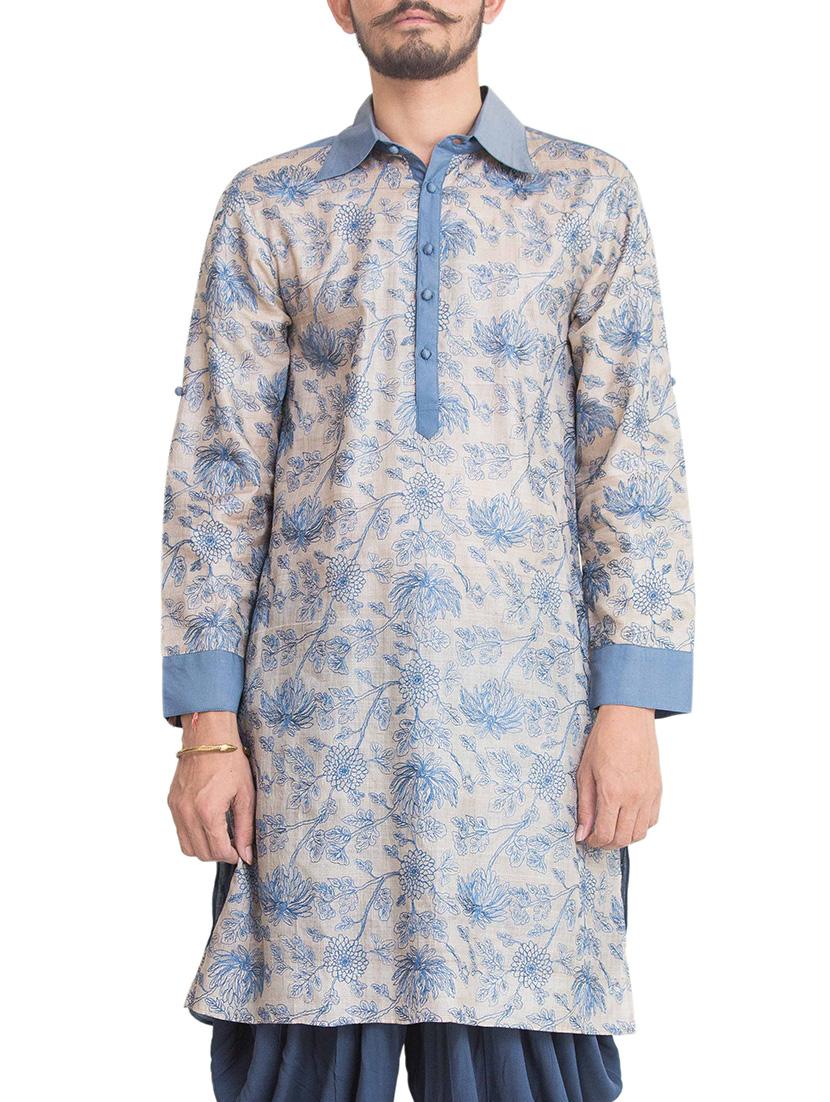 blue pure silk long kurta - 14893731 - Zoom Image - 1