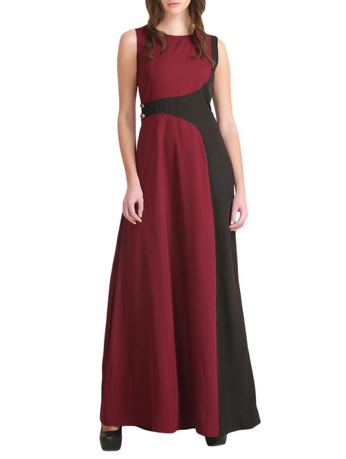 maroon color block gown dress - 14893749 - Very Small Image - 1