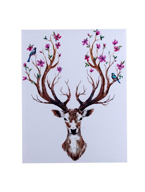 Stag Horn with Floral Design Canvas Painting - 14893938 - Standard Image - 1