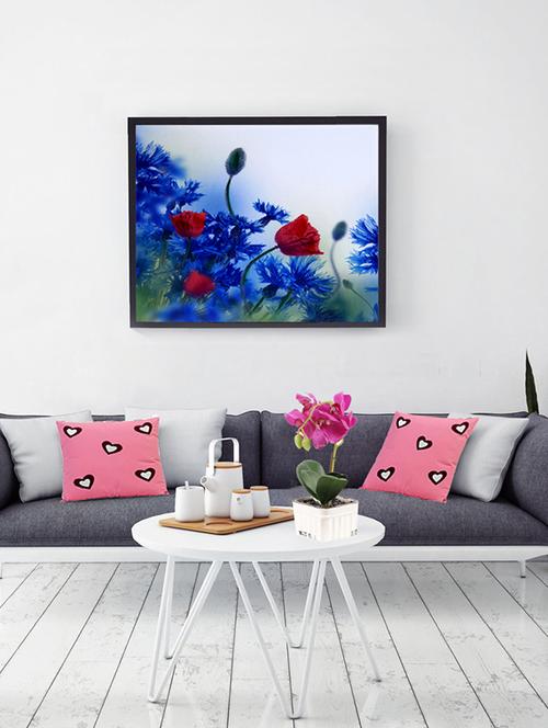 deep red & blue hues floral canvas painting - 14893951 - Very Small Image - 1