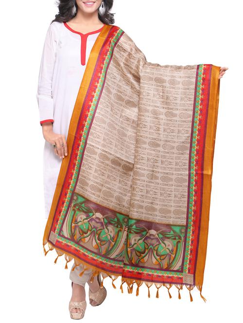 beige art silk printed dupatta - 14894017 - Standard Image - 1