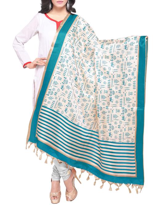 turquoise art silk printed dupatta - 14894021 - Very Small Image - 1