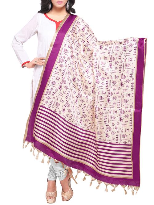 purple art silk printed dupatta - 14894023 - Standard Image - 1