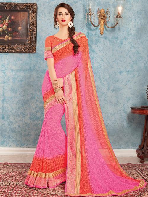 pink georgette printed saree with blouse - 14894046 - Very Small Image - 1
