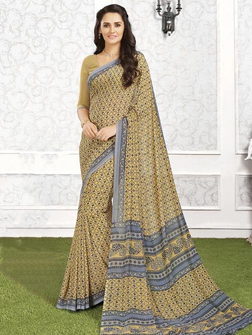 beige georgette printed saree with blouse - 14894085 - Very Small Image - 1