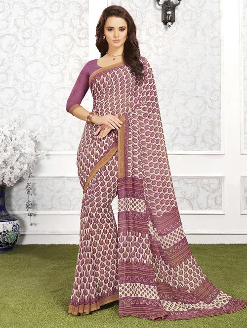 purple georgette printed saree with blouse - 14894087 - Standard Image - 1