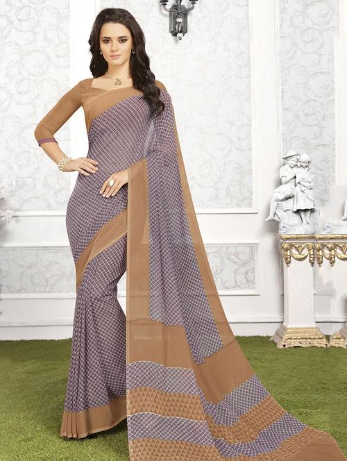 purple georgette printed sare with blouse - 14894088 - Very Small Image - 1