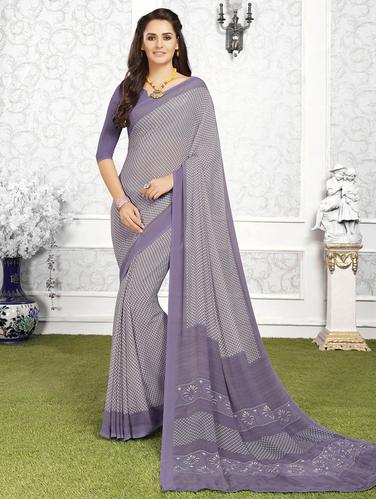 purple georgette printed saree with blouse - 14894097 - Very Small Image - 1