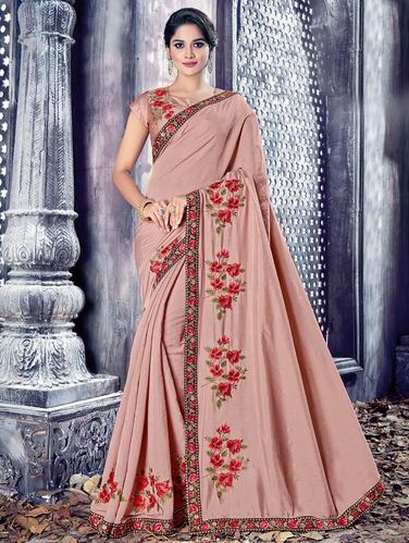 pink dupion embroidered saree with blouse - 14894100 - Very Small Image - 1