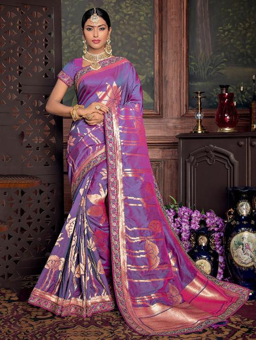purple woven silk saree with blouse - 14894106 - Very Small Image - 1