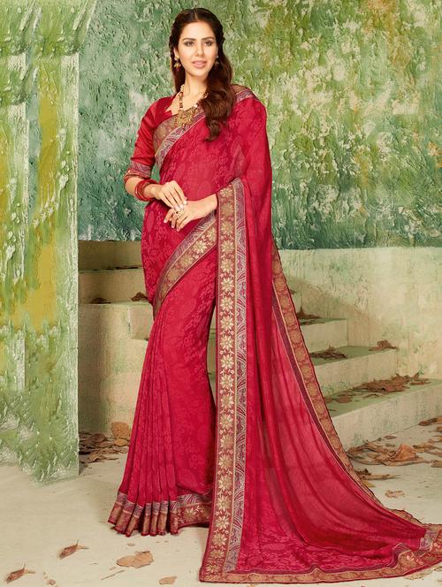 maroon silk printed saree with blouse - 14894117 - Very Small Image - 1