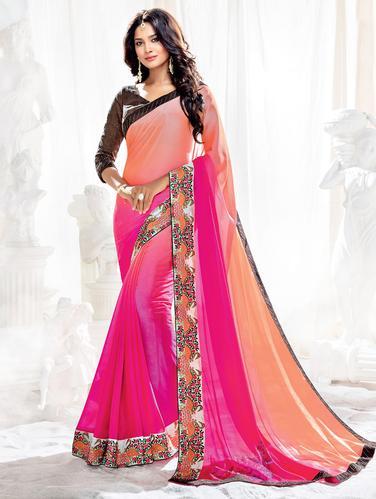 pink crepe ombre saree with blouse - 14894133 - Very Small Image - 1