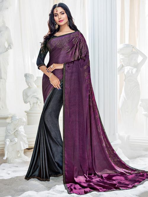 purple crepe half & half saree with blouse - 14894135 - Very Small Image - 1