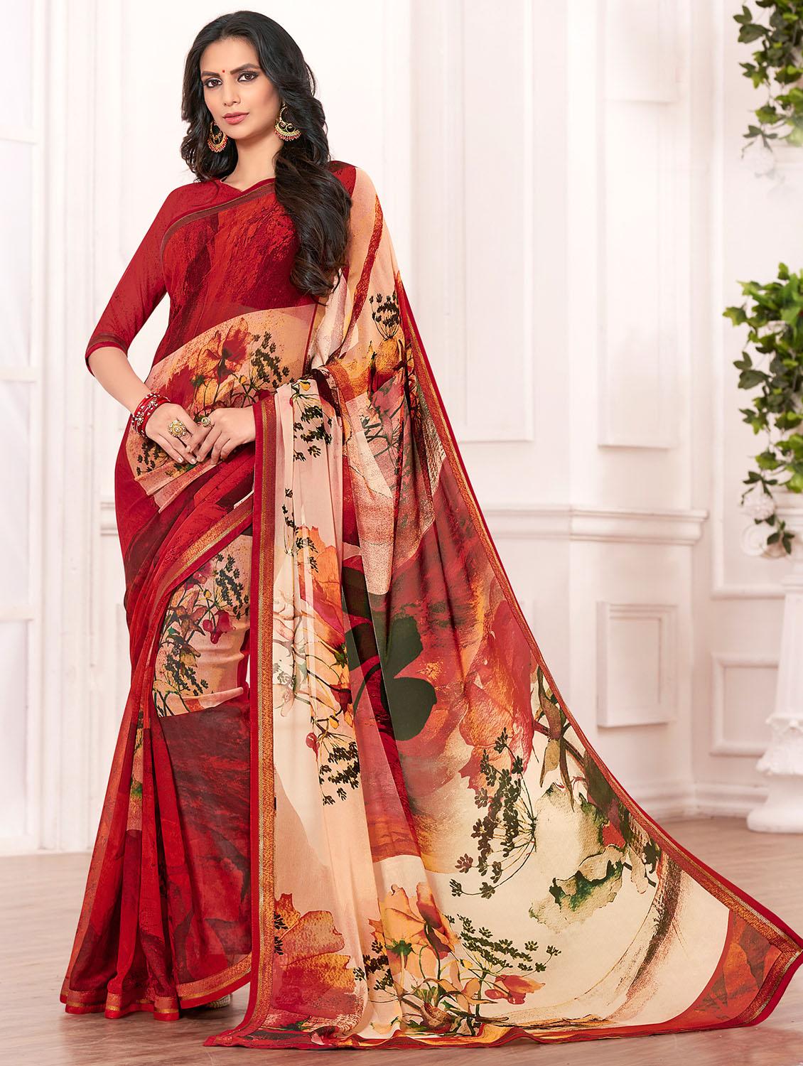 multicolor georgette printed saree with blouse - 14894150 - Zoom Image - 1