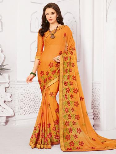 mustard georgette embroidered saree with blouse - 14894159 - Very Small Image - 1