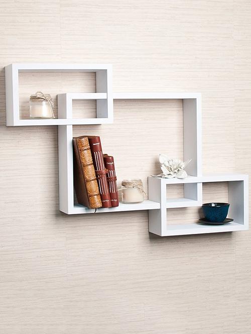 Wooden Rack Living Decor Intersecting Floating Wall Shelves - 14894218 - Standard Image - 1
