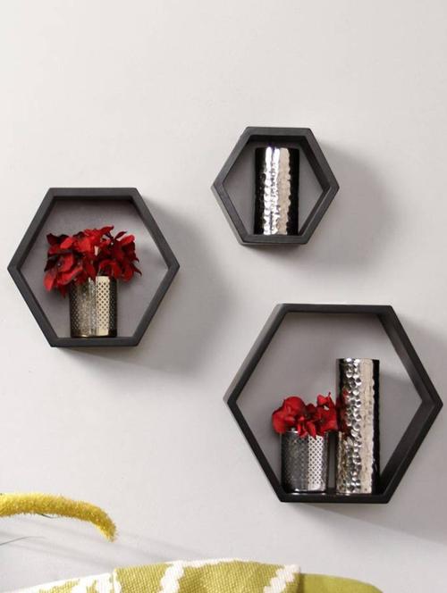 Home Deco Hexagon Shape Storage Wall Shelves Set Of 3 - 14894258 - Standard Image - 1
