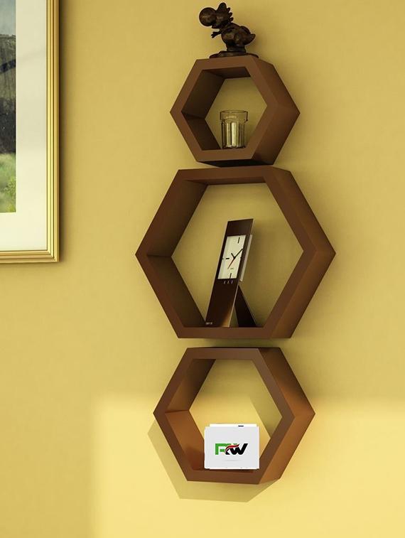 Home Deco Hexagon Shape Storage Wall Shelves Set Of 3 - 14894262 - Zoom Image - 1