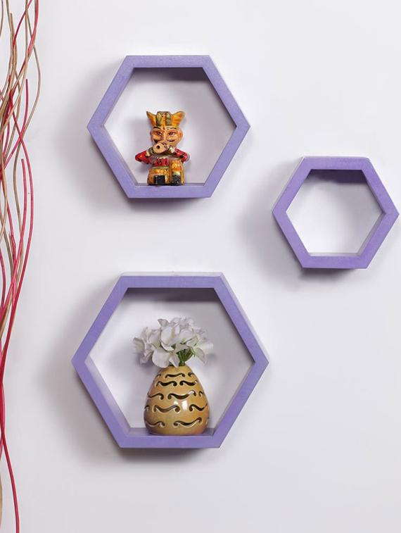 Home Deco Hexagon Shape Storage Wall Shelves Set Of 3 - 14894267 - Zoom Image - 1