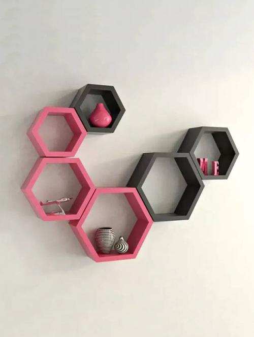 Home Deco Hexagon Shape Storage Wall Shelves Set Of 6 - 14894273 - Standard Image - 1