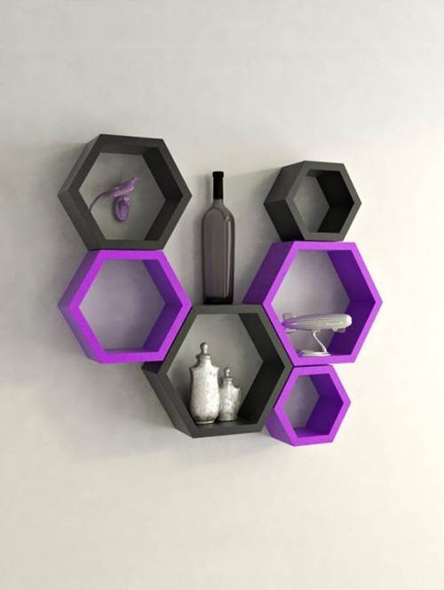 Home Deco Hexagon Shape Storage Wall Shelves Set Of 6 - 14894274 - Standard Image - 1