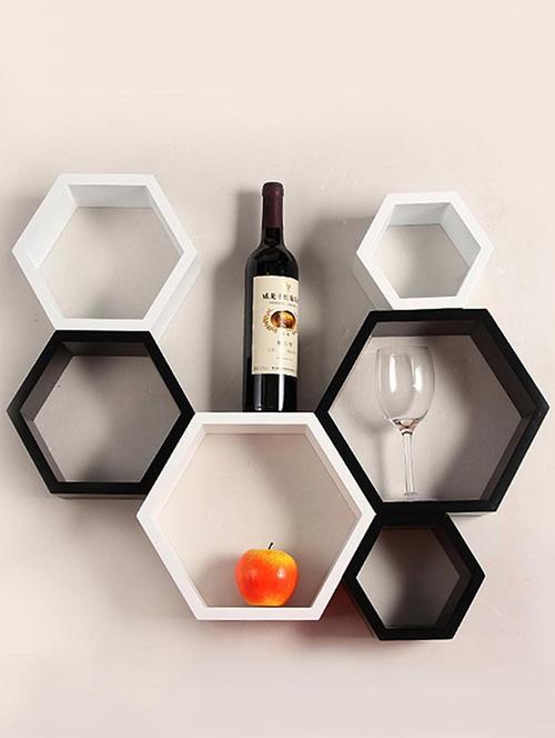 Home Deco Hexagon Shape Storage Wall Shelves Set Of 6 - 14894275 - Standard Image - 1