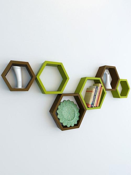Home Deco Hexagon Shape Storage Wall Shelves Set Of 6 - 14894281 - Standard Image - 1